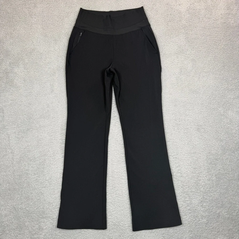 Athleta Womens Black High Rise Flare Bootcut Pants Zip‎ Pockets Slit Hem XS
